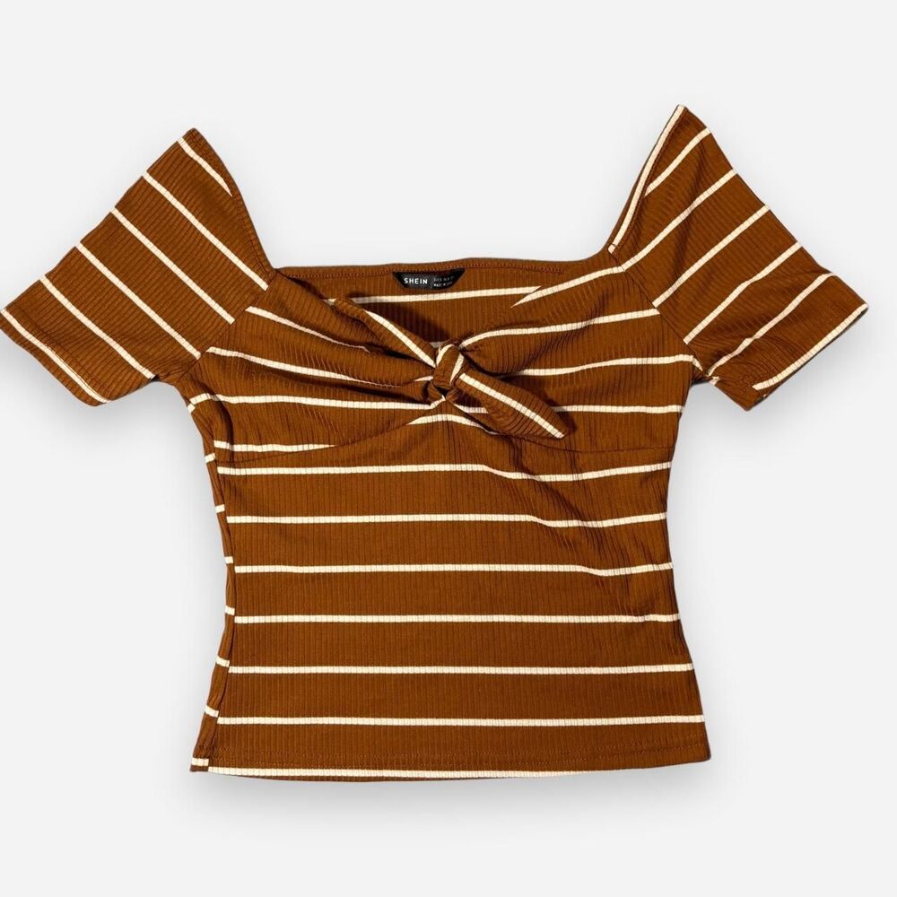 Shein Women's Brown and Orange Crop-top